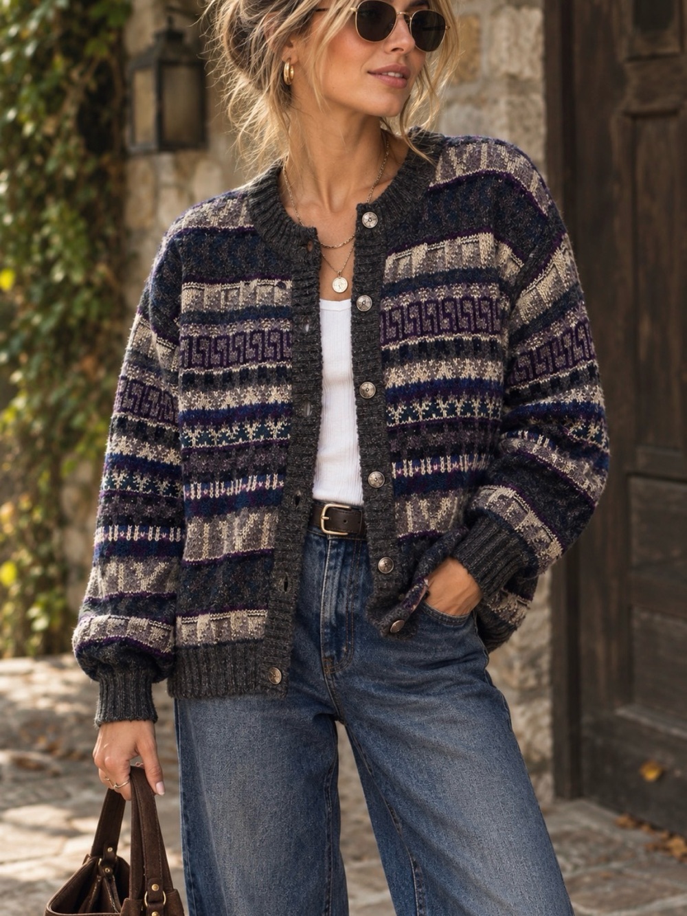 Vintage Alps women Marino wool button up Scandinavian over sized sweater XL.